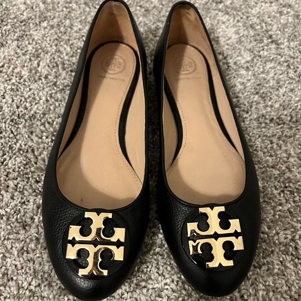 Tory Burch Claire Black Leather Ballet Flats 7.5